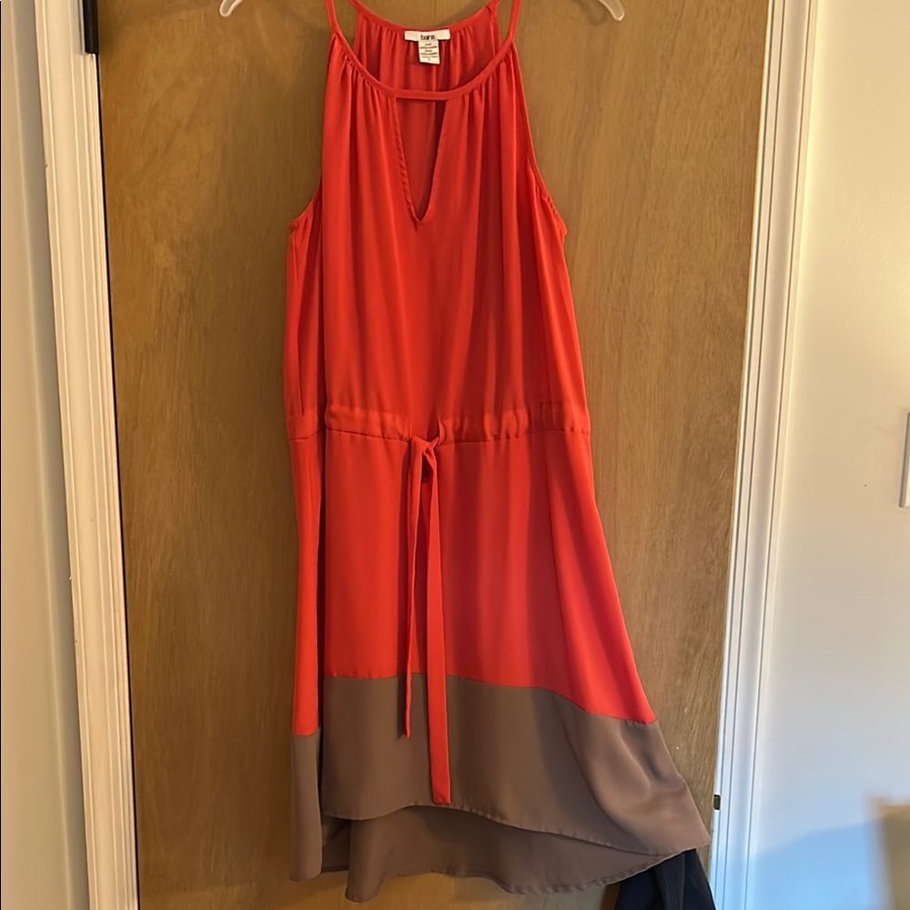 Chic Coral and Brown Sleeveless Dress